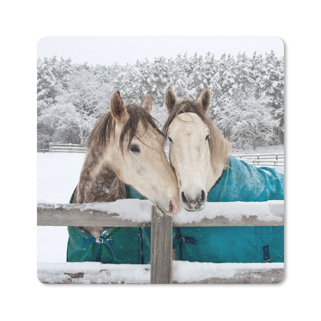 MuchoWow Mauspad Mousepad Pferde - Decke - Schnee 20x20 cm - Mousepads - Maus Mat - Pad - Mausunterlage - Desk Mat - Bureauartikeln