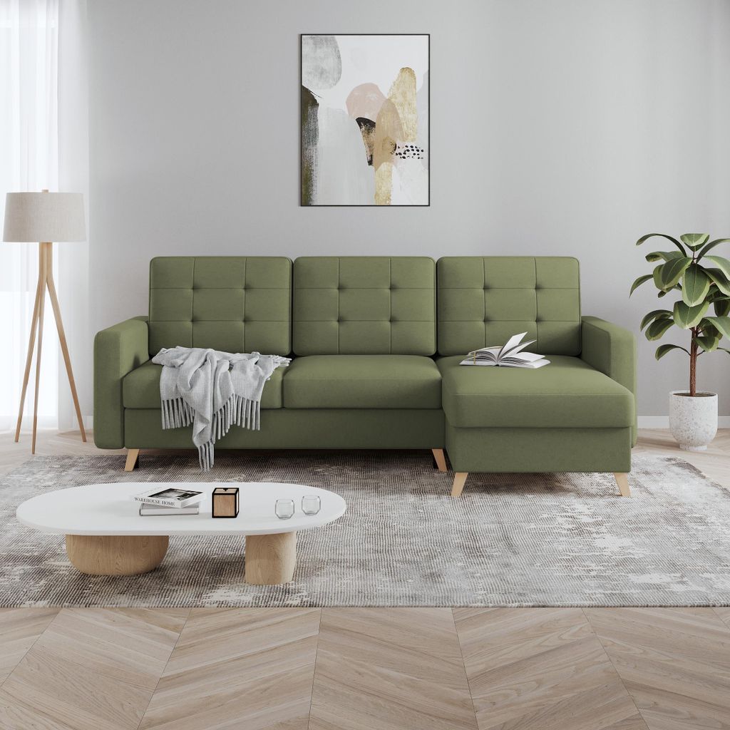 Ecksofa VINCI mit Schlaffunktion und Bettkasten, Grün Velo 629, Uniwersalle Ottomane