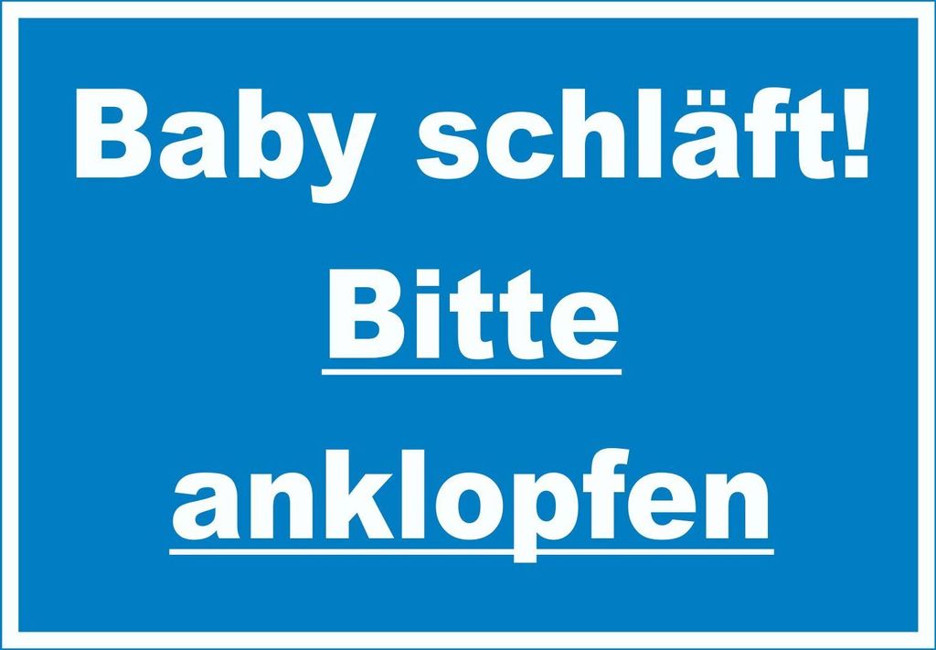 Das Baby schläft Bitte anklopfen Schild mit Text blau-weiss A6 (105x148mm)