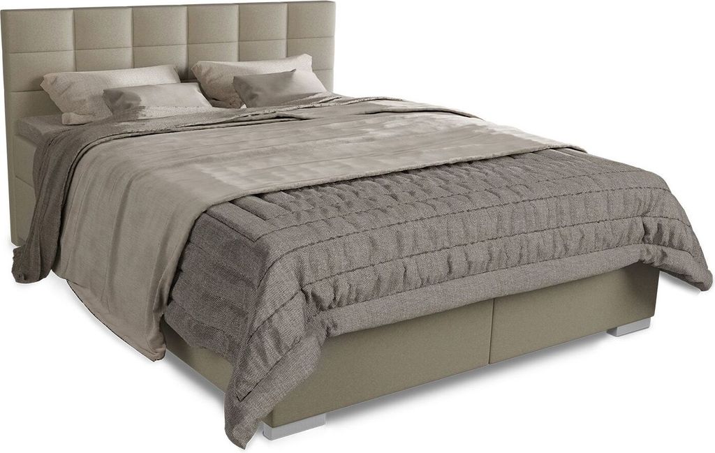 Juskys Boxspringbett Seattle 180x200 cm- hoher Komfort, weicher Malmo-Stoff, komfortable Einstiegshöhe - Beige