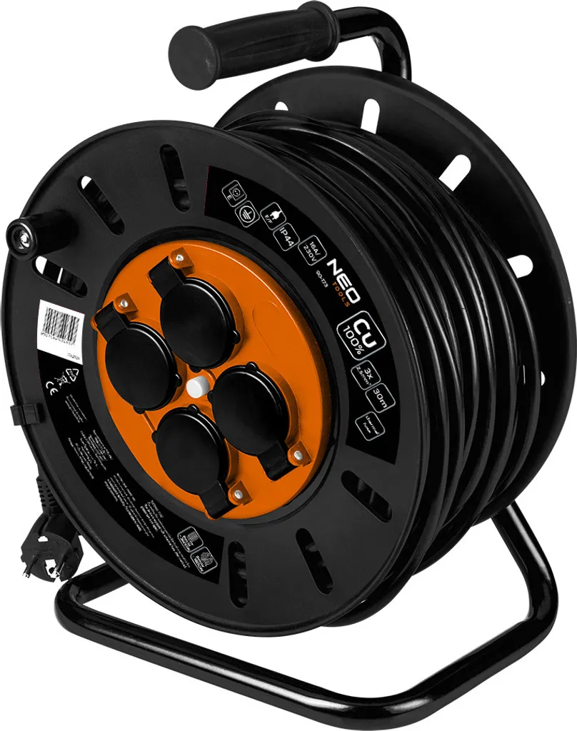 NEO TOOLS Avvolgicavo - 4 prese - 230 V - IP20 nero - Avvolgicavo/avvolgicavo con 4 prese - Potenza: 3600 W 3 x 2,5 mm 30 m