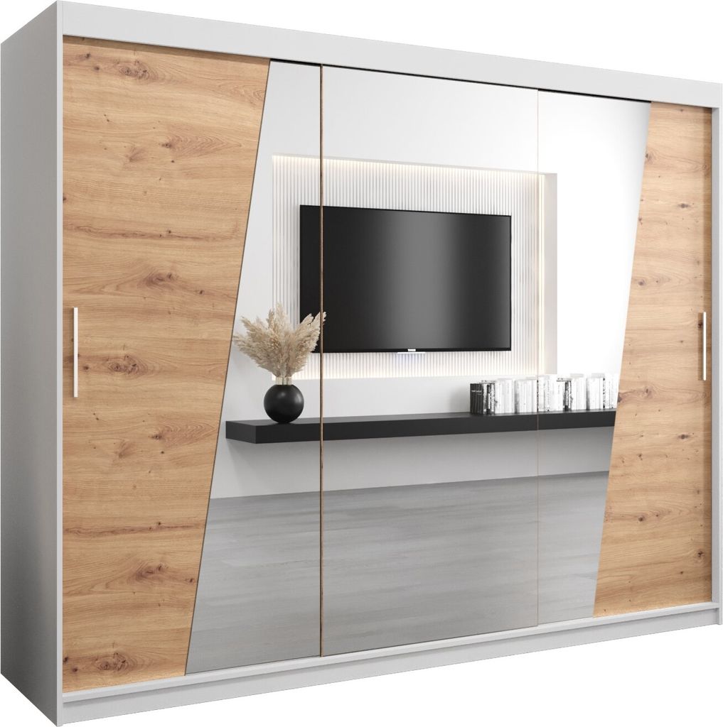 Kleiderschrank, Schiebetürenschrank Schlafzimmer, Schrank mit Spiegel RHOMB 250 cm