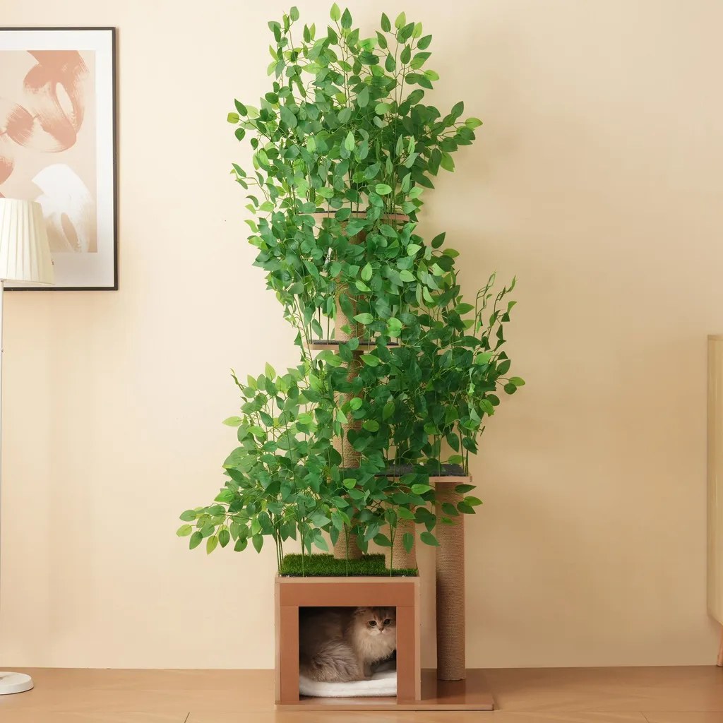 Arbre à chat géant 190cm avec lit moelleux et feuilles décoratives