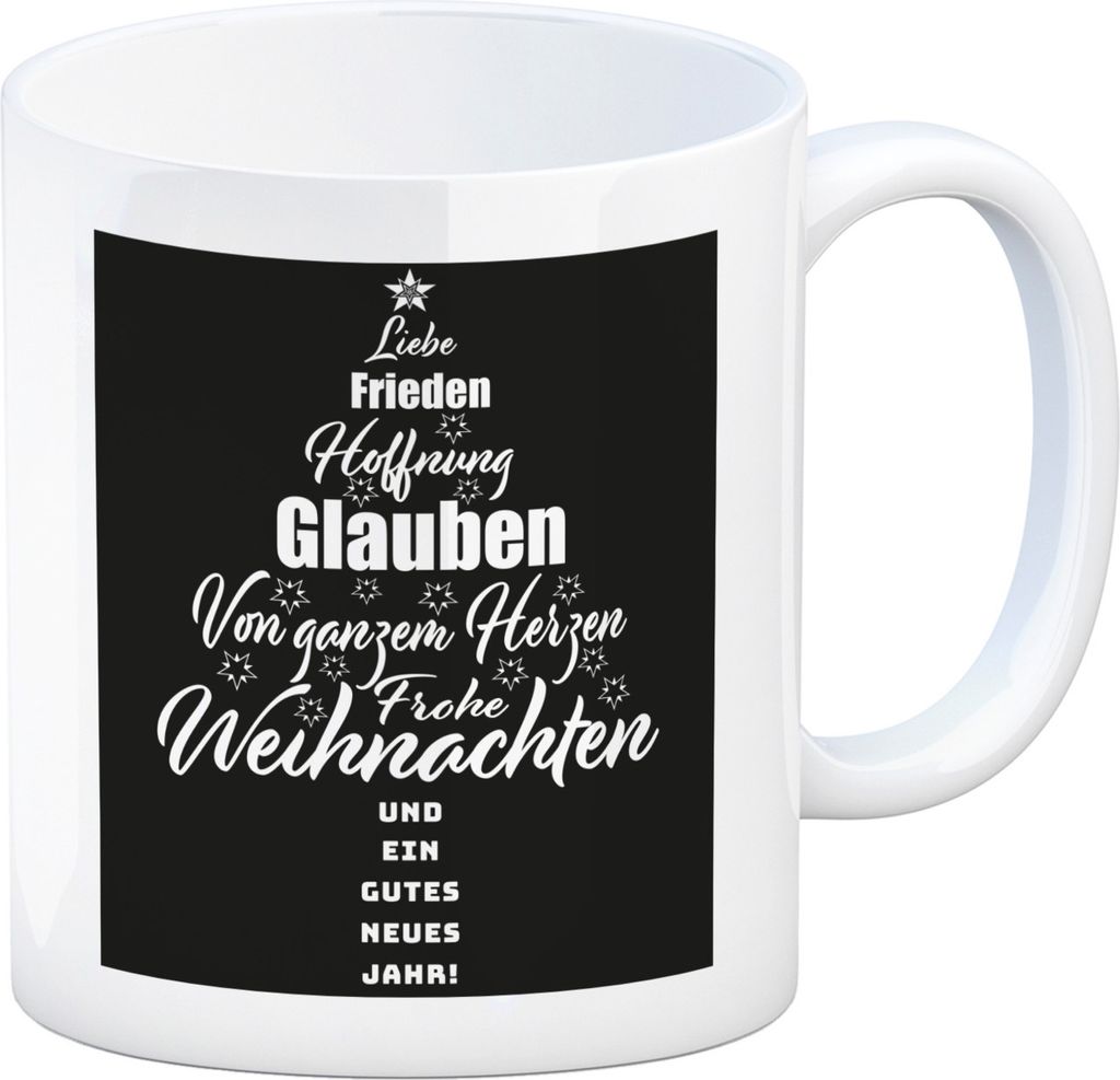 Frohe Weihnachten Kaffeebecher mit Spruch Frohe Weihnachten und gutes neues Jahr