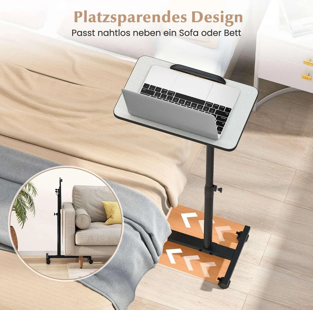 Bureau de lit nomade gris, table d'appoint ajustable et pivotante - Série Home - 3