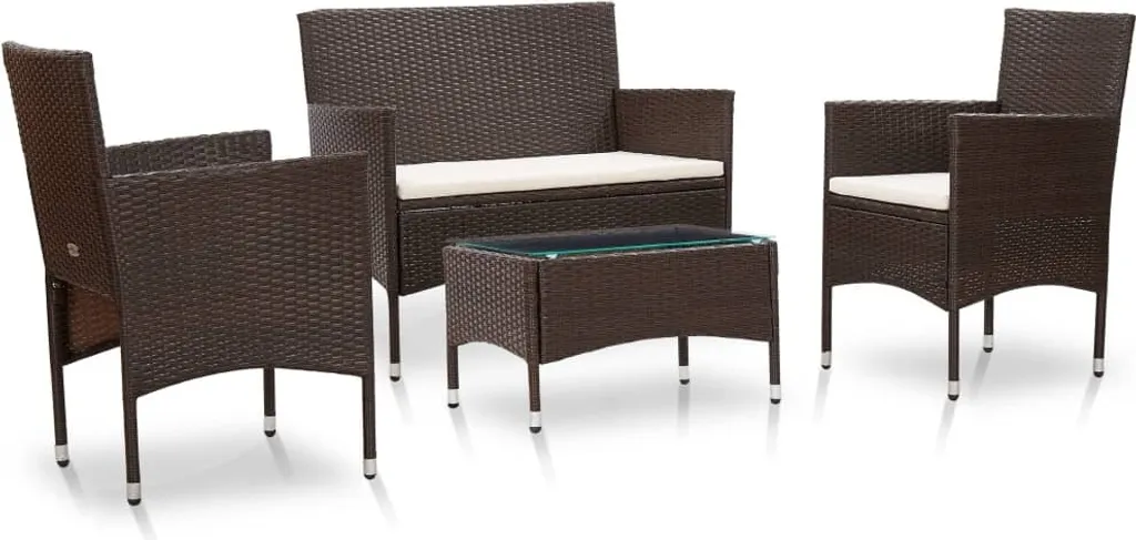 Salon de jardin en poly rotin avec coussins confortables - Design 4 pièces