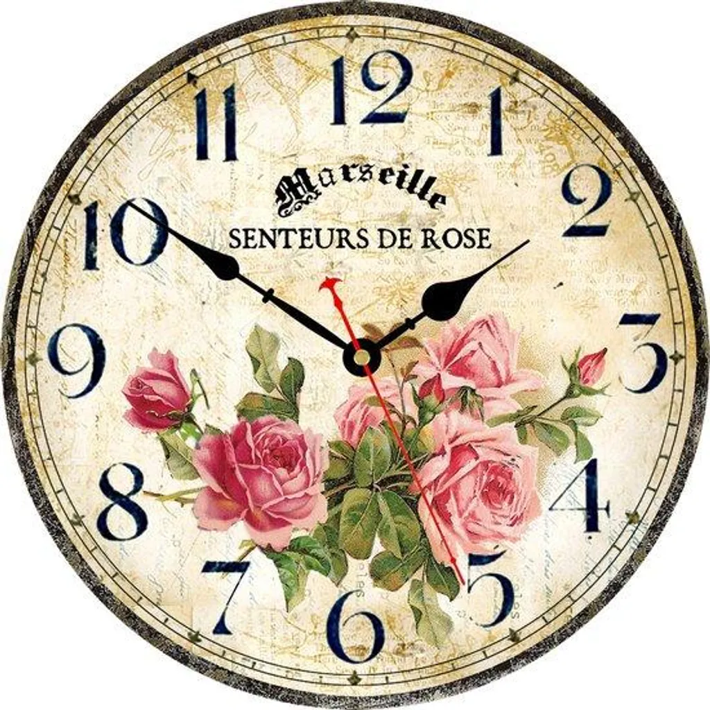 Pendule murale décorative en bois rose avec fleurs pour salon et cuisine