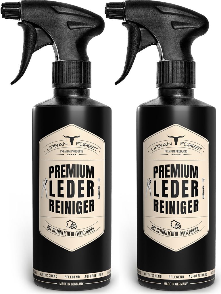 URBAN FOREST SPARSET Premium LEDERREINIGER 2 x 500ml mit natürlichem Avocado-Öl optimal zur Reinigung von Leder - Lederpflege für Auto Sofa Sattel