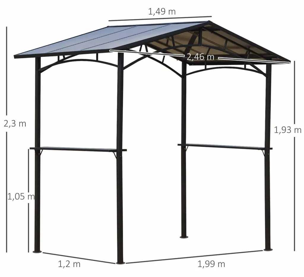 Abri de Barbecue en Métal avec Toit en Polycarbonate et 2 Étagères