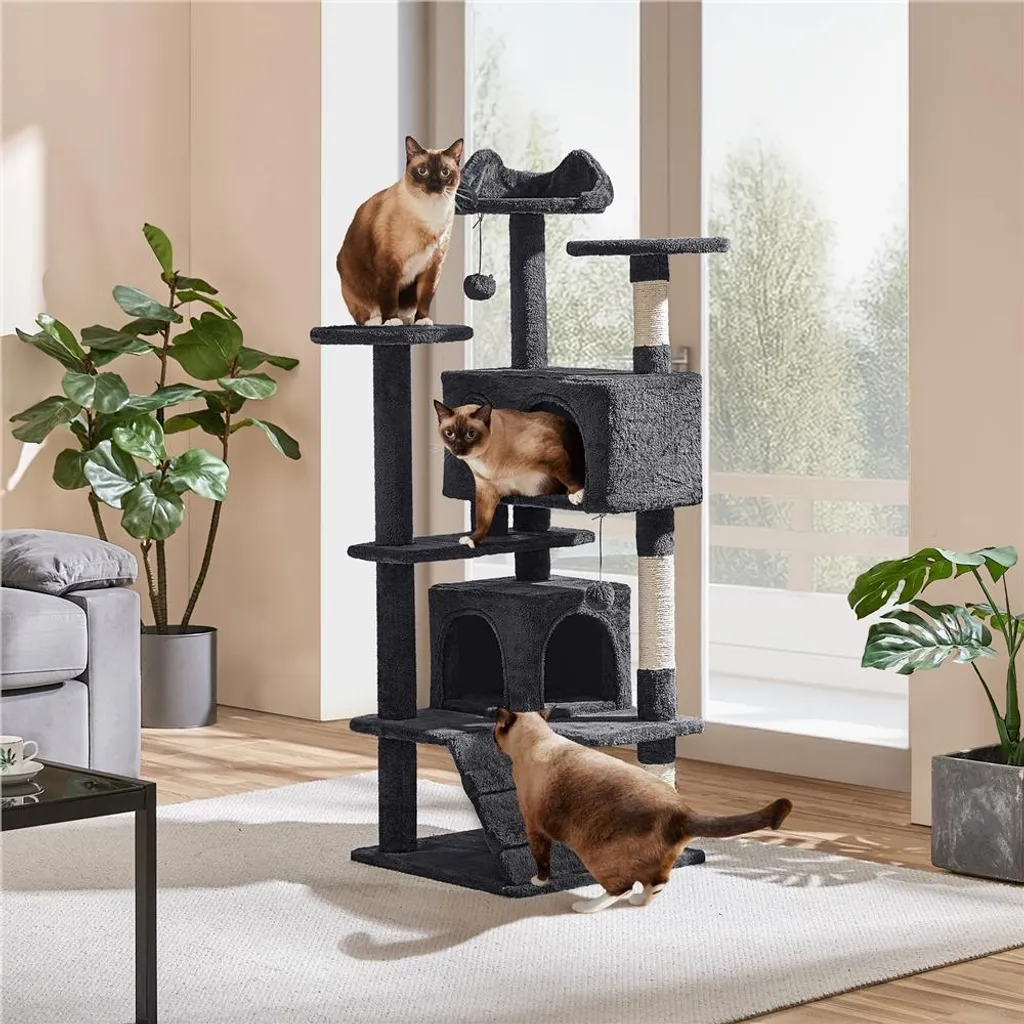 Albero Tiragraffi Yaheetech 139cm Nero - 3 Piattaforme e 2 Grotte Offerta - 2