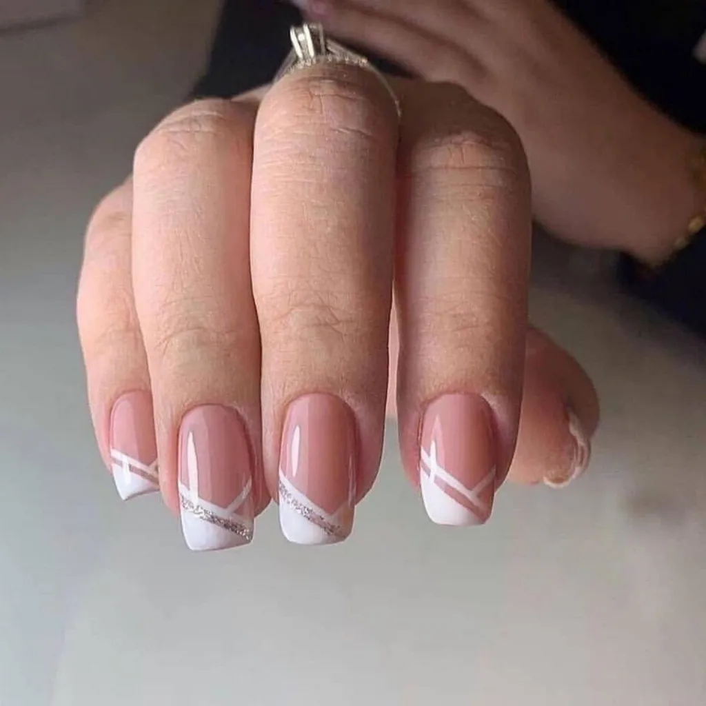 Unghie Artificiali 921white Glitterate Bianche Nude | 24 Unghie Corte