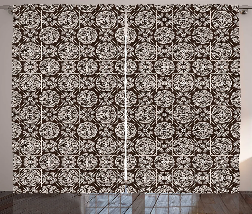 Rideau Tamisant pour Vis-à-vis Motif Ethnique Marron 280x225 cm Prêt