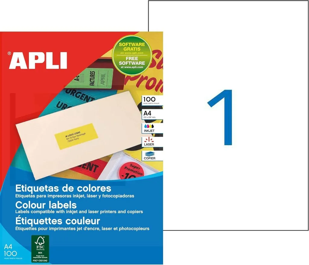 Etichette Gialle APLI 210x297mm per Stampanti Laser e Inkjet - 100pz