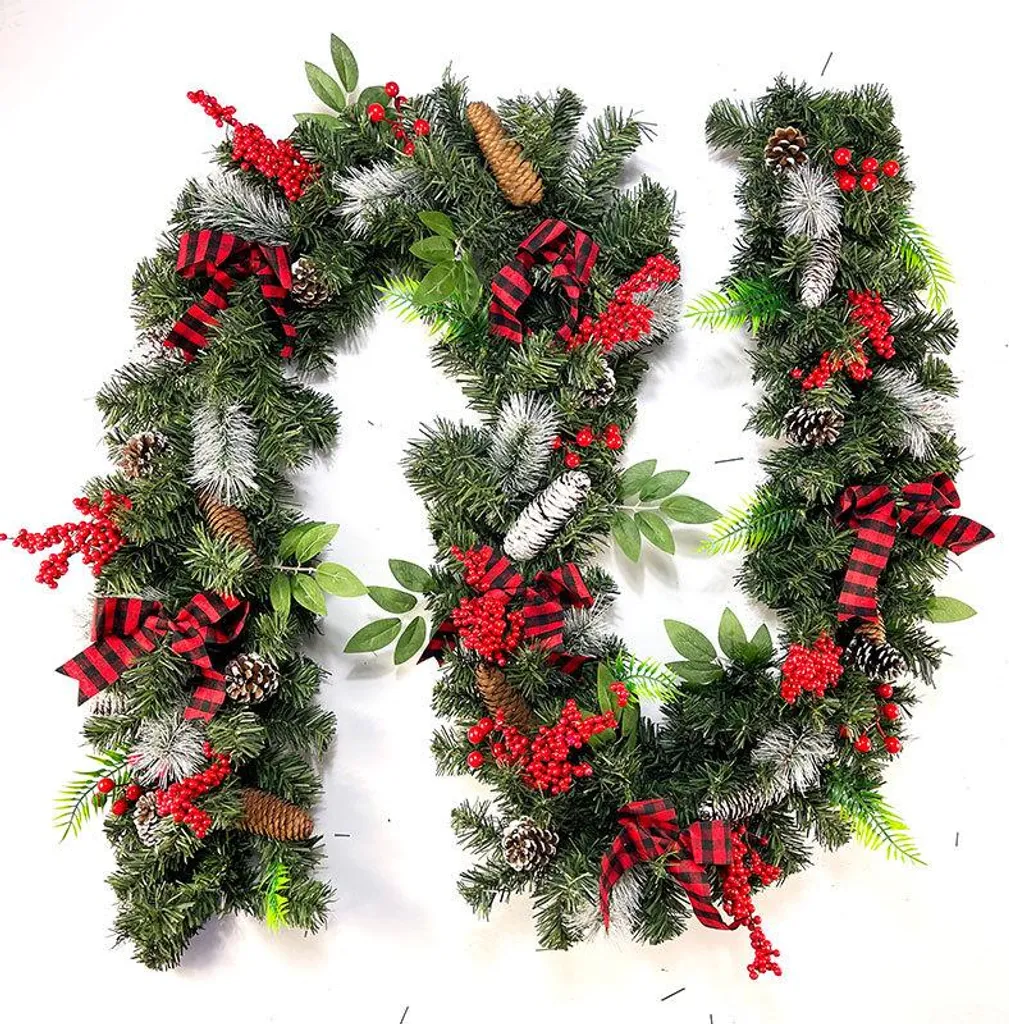 Guirlande de Noël 2,7m en PVC Souple avec Nœuds pour Rampe et Escalier