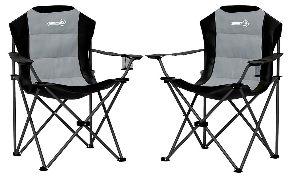 2er-Set Klappstuhl Camping Angelstuhl tragbarer gepolsterter Hochlehner mit Becherhalter, Klappsessel für Wandern, Strand, Picknick, Reisen, Belas...