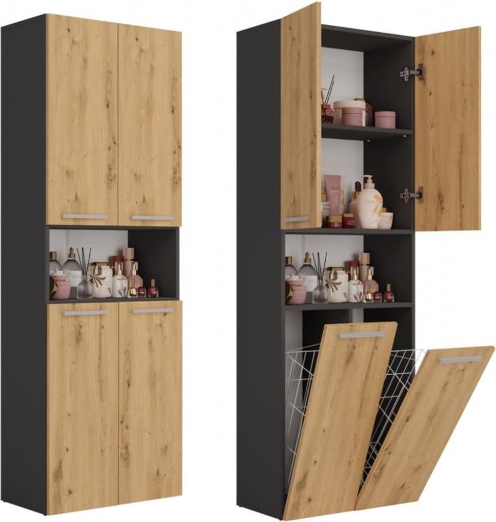 BDW Badezimmerschrank, 2 Wäschekorb, 2 Türen 174x60x30, Produktbild 