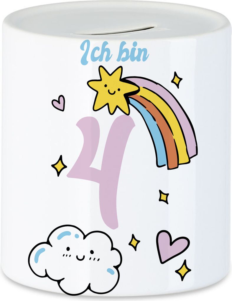 4 Jahre alt Kindergeburtstag Spardose süße Motive Kinder Milchkanne Happy Birthday Alles Liebe zum Geburtstag