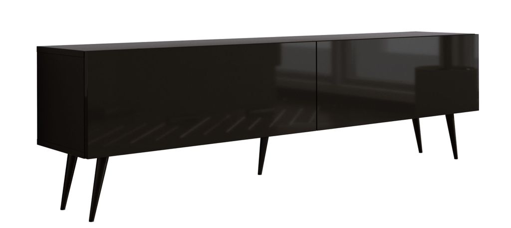 TV-SCHRANK : Mattschwarz / Glanz Schwarz, Schwarze Beine, 170 x 52 x 32 cm