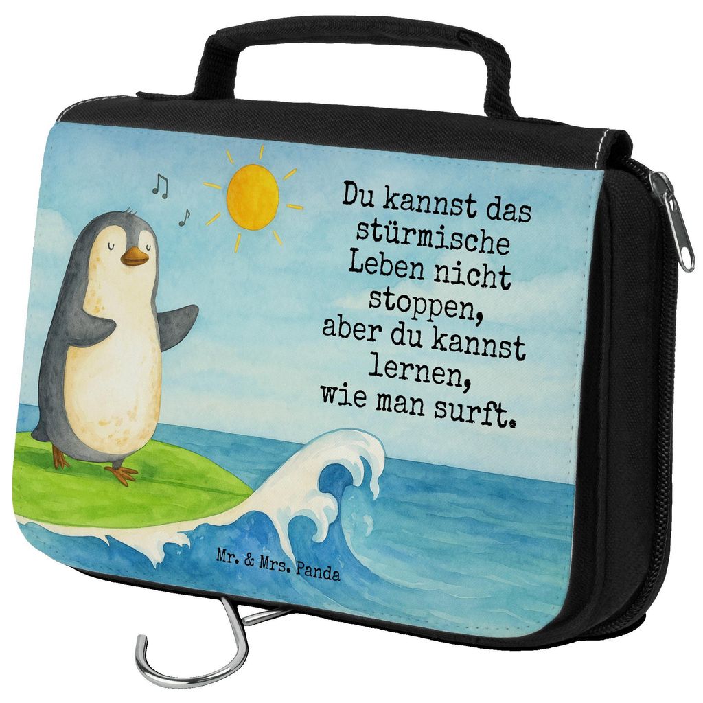 Mr. & Mrs. Panda badtasche Pinguin Surfer Design - Weiß - Geschenk, Kosmetikbeutel, beautycase, Portugal, Optimistisch, Urlaub, Hawaii, Make-Up Ta...