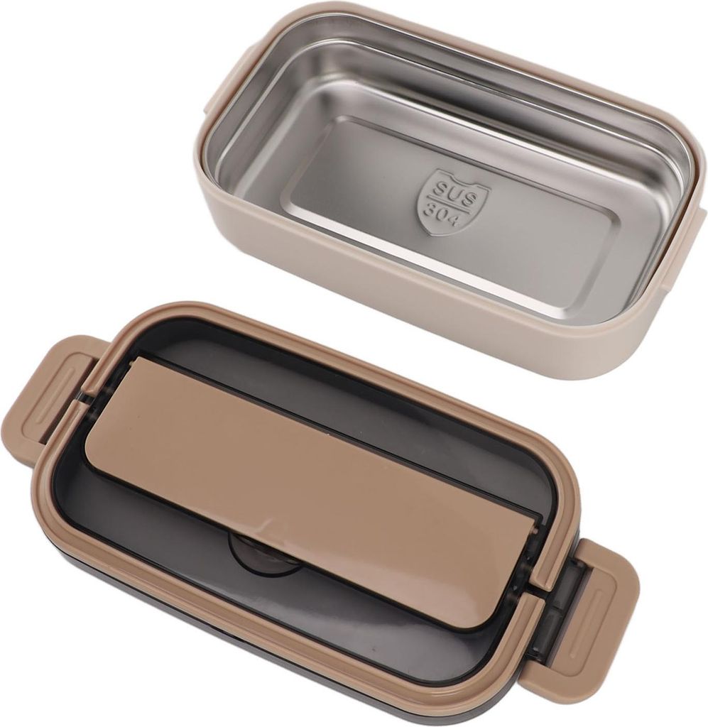 304 Edelstahl Bento Box Adult Lunch Box Single Layer Microwave Safe Portable Split Bento Box für Studenten Office Workers Creme