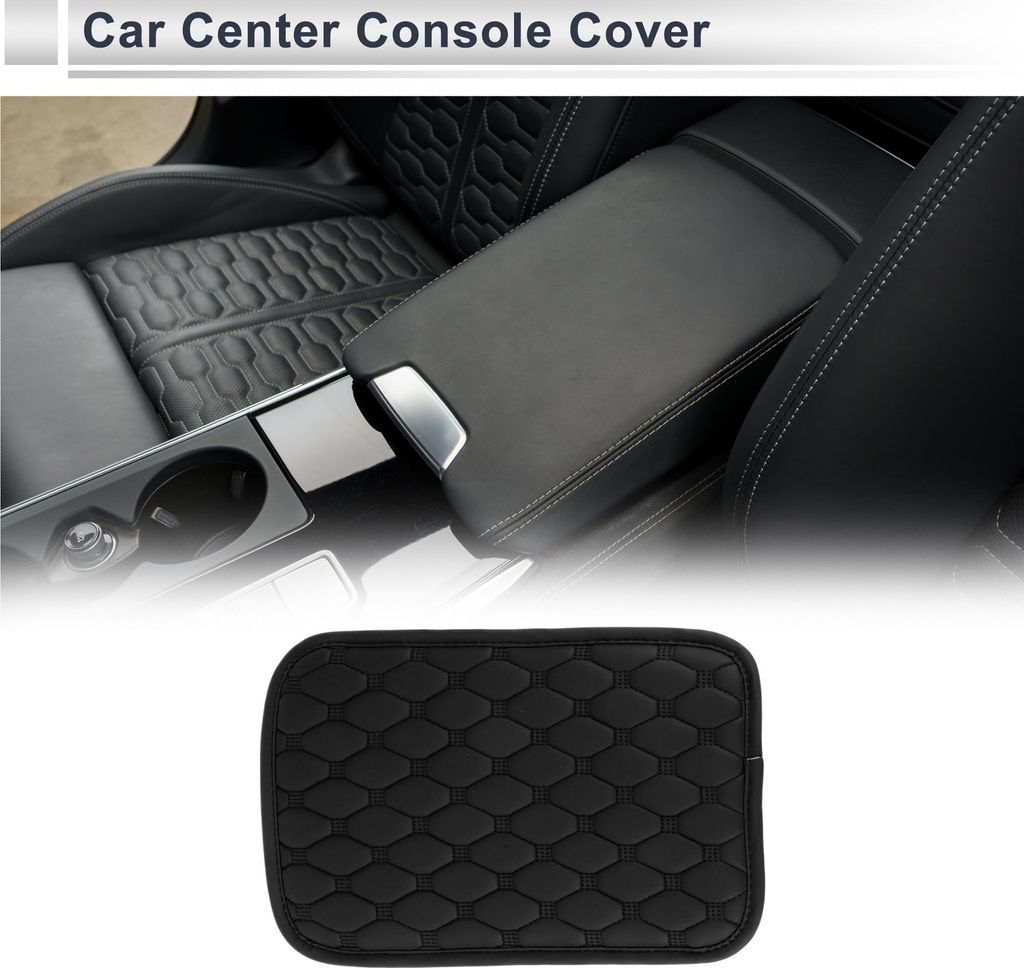 Auto Mittelkonsole Abdeckung Mittelkonsole Kissen mit Aufbewahrungstasche 11.81"x7.87"x0.59" Schwarz Nappa Leder