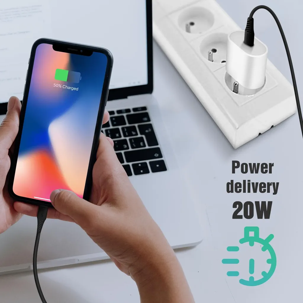 Alimentatore per ricarica rapida USB-C Power Delivery 20W, caricatore da parete - Bianco - 6