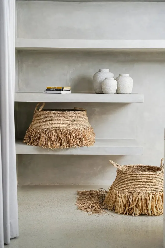 Panier de rangement en raphia naturel tressé pour décoration bohème