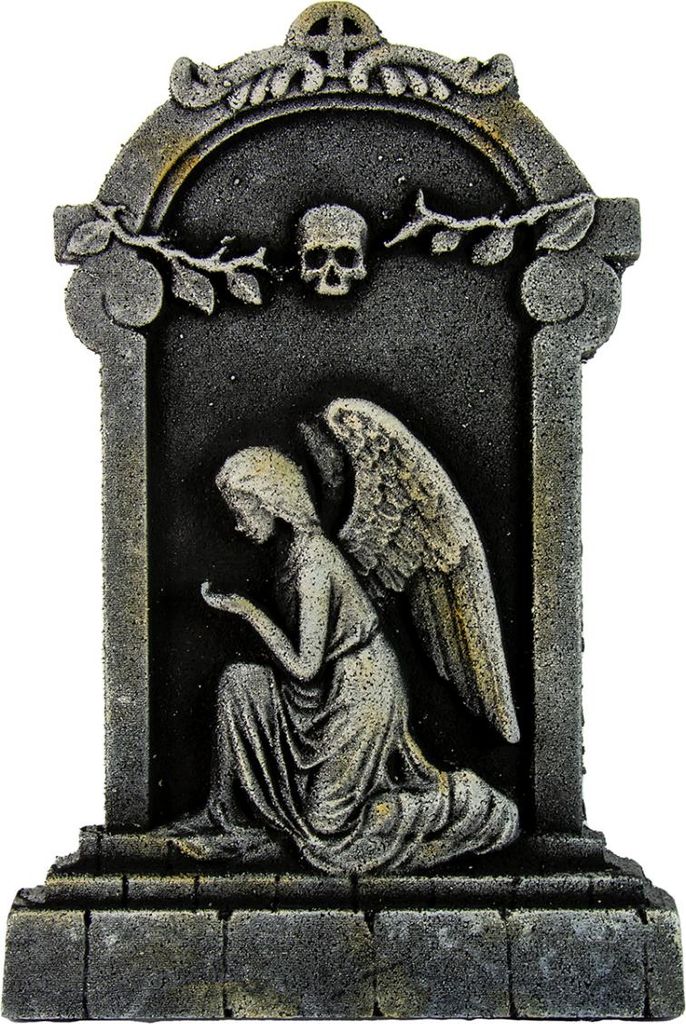 Deko Grabstein mit Skull & Trauerndem Engel 53cm