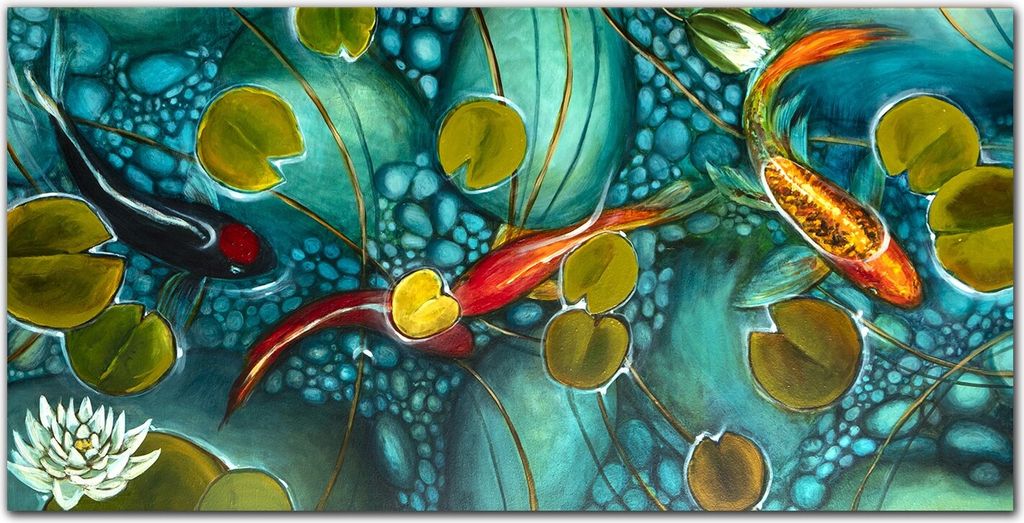 Coloray Bild aus Acryl 120 cm x 60 cm - Wanddekoration Küche Acrylblock mit Bild Dekoration Wohnzimmer Gehärtetes Acryl - Koi Fischteich