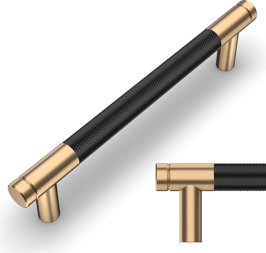 10 Stück schwarz-goldene Küchenschrankgriffe, 128 mm, Möbelgriffe aus Goldlegierung mit Schrauben, für Schreibtische, Schubladen, Schränke, Sc...