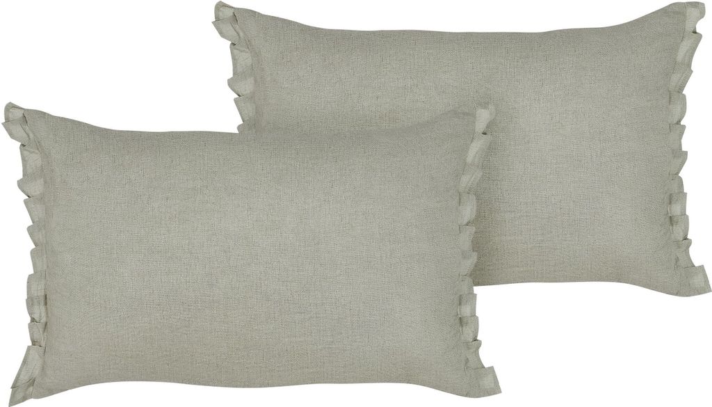 BELIANI Dekokissen 2er Set Hellgrau Leinen Rechteckig 30x45 cm mit Rüschen und Schleifen Einfarbig Modern Schlafzimmer Wohnzimmer Sofakissen