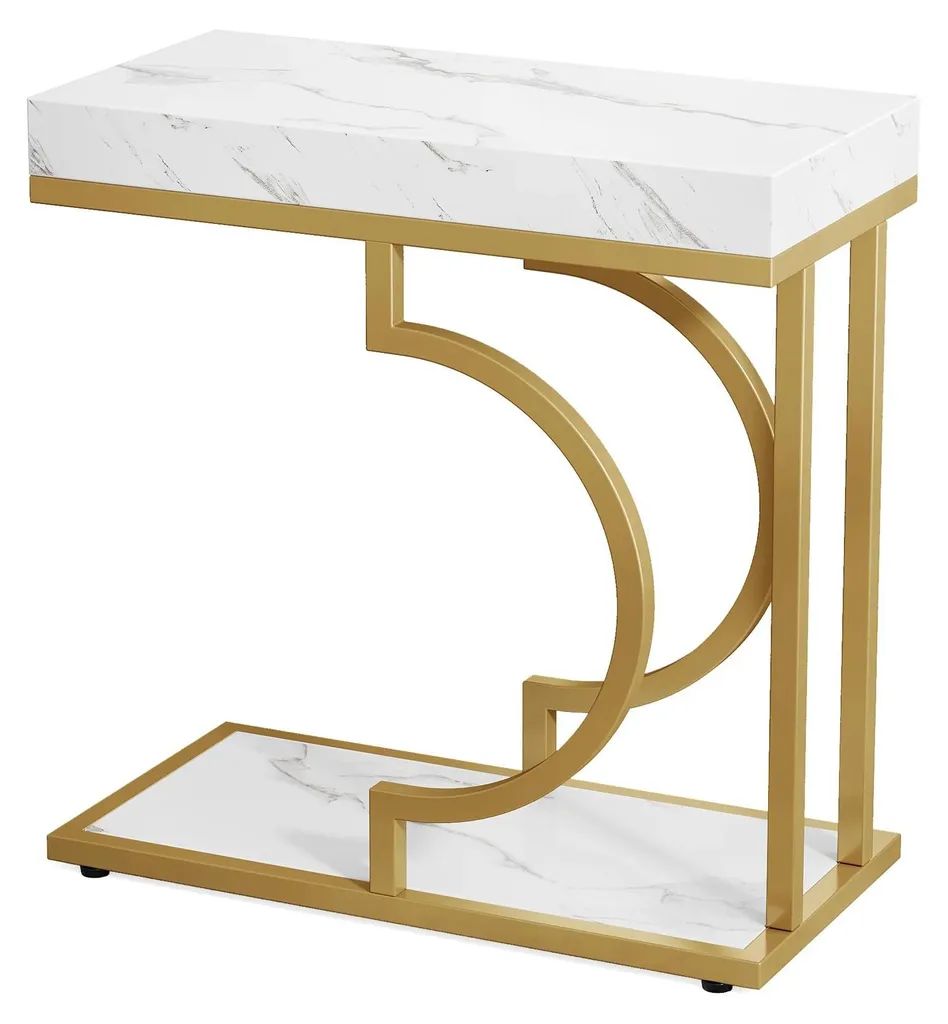 Table d'appoint peu encombrante - Solution gain de place blanche et dorée