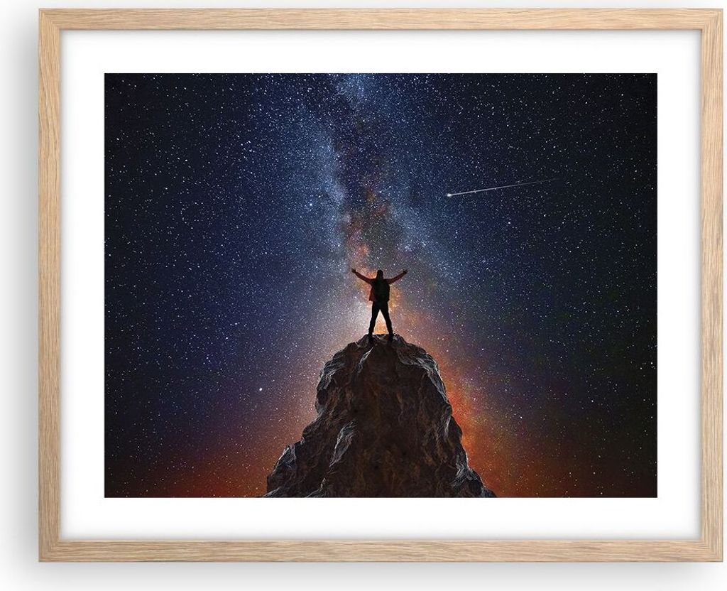 Gerahmtes Poster - Rahmen in heller Eiche - Kosmos Maßstab Mensch - 50x40 cm - Wand Bild - Wanddeko - Wandbilder - Kunstposter - Wandposter - Bild...