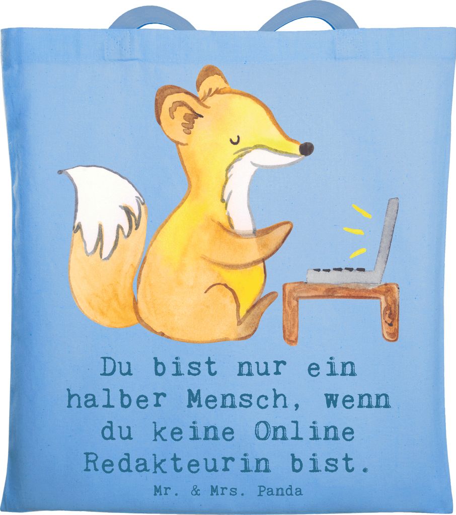 Mr. & Mrs. Panda Beutel Online Redakteurin Herz - Sky Blue - Geschenk, Shopping Tasche, Einkaufstüte, Tote Bag, Stoffbeutel, Jutebeutel