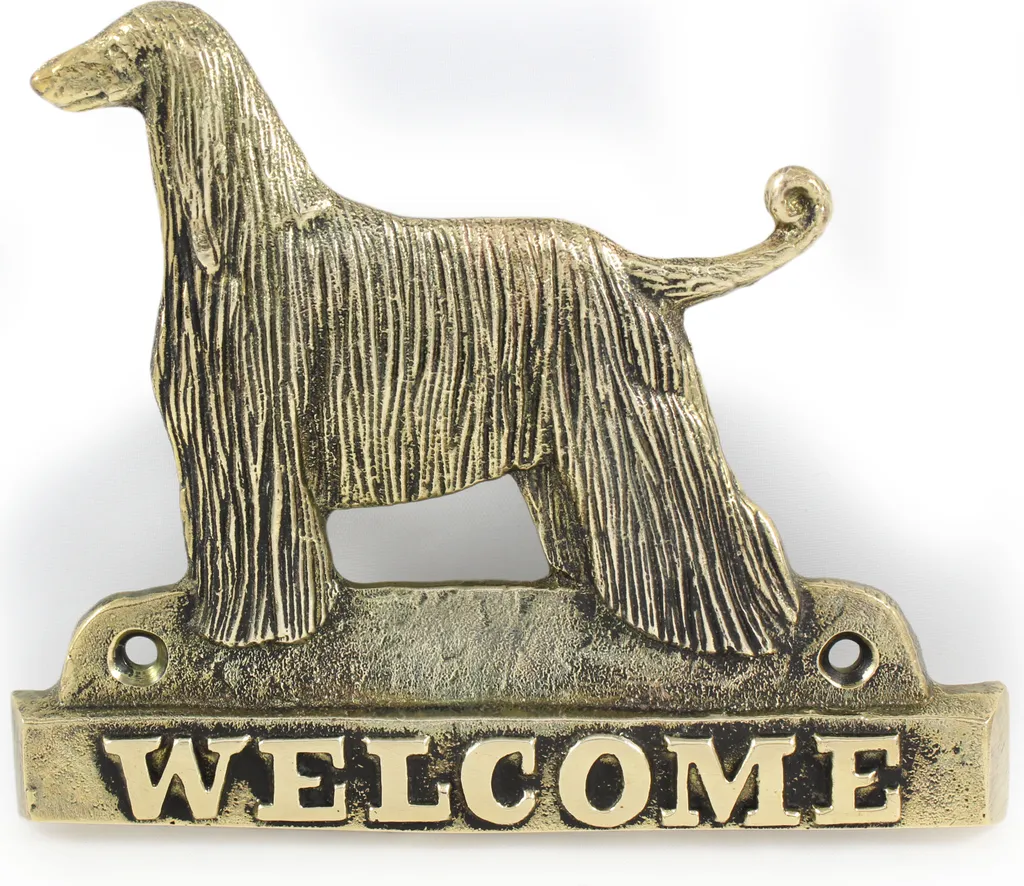 Plaque de bienvenue Lévrier Afghan Art-Dog en laiton pour votre porte