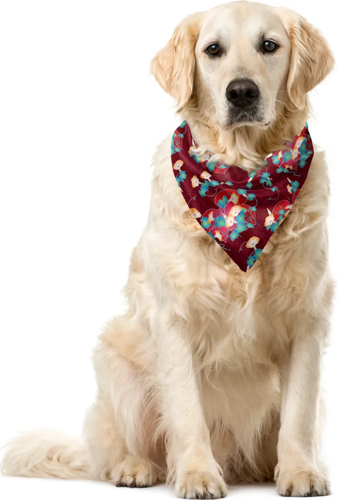 ABAKUHAUS Bandana per animali domestici con fiori, fiori di convolvolo giapponese, 40x40 cm, marrone rossiccio e blu mare