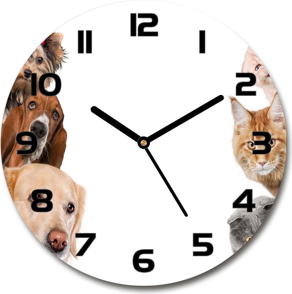 Wanduhr aus Glas 30fi Glasbild Glasuhr Gehärtetes Glas - schwarze-zeiger - Dogs and cats