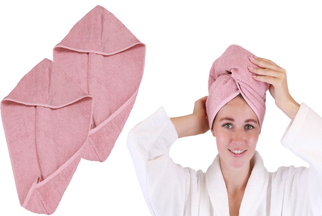 Betz 2 Stück Frottee Haarturban BERLIN Turban mit Knopf 100% Baumwolle – Farbe: lotus
