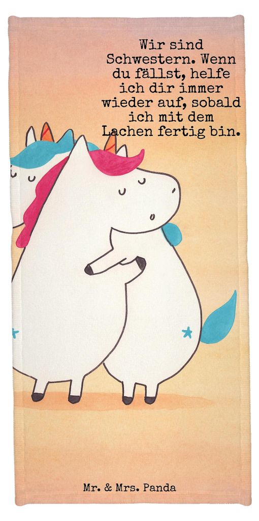 Mr. & Mrs. Panda Sport Handtuch Einhörner Umarmen Design - Weiß - Geschenk, Schwester, BFF, Badehandtuch, Strandtuch, Badelaken, Unicorn, Einhorn...