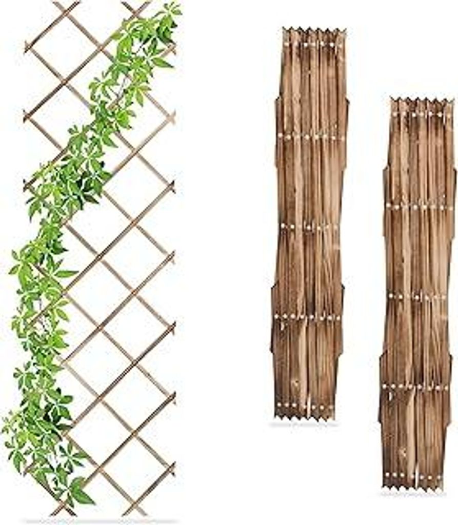 Rankgitter ausziehbar, 3er Set, Rankhilfe Kletterpflanzen, 180x60 cm, Garten, Balkon, Terrasse, Holz, Geflammt