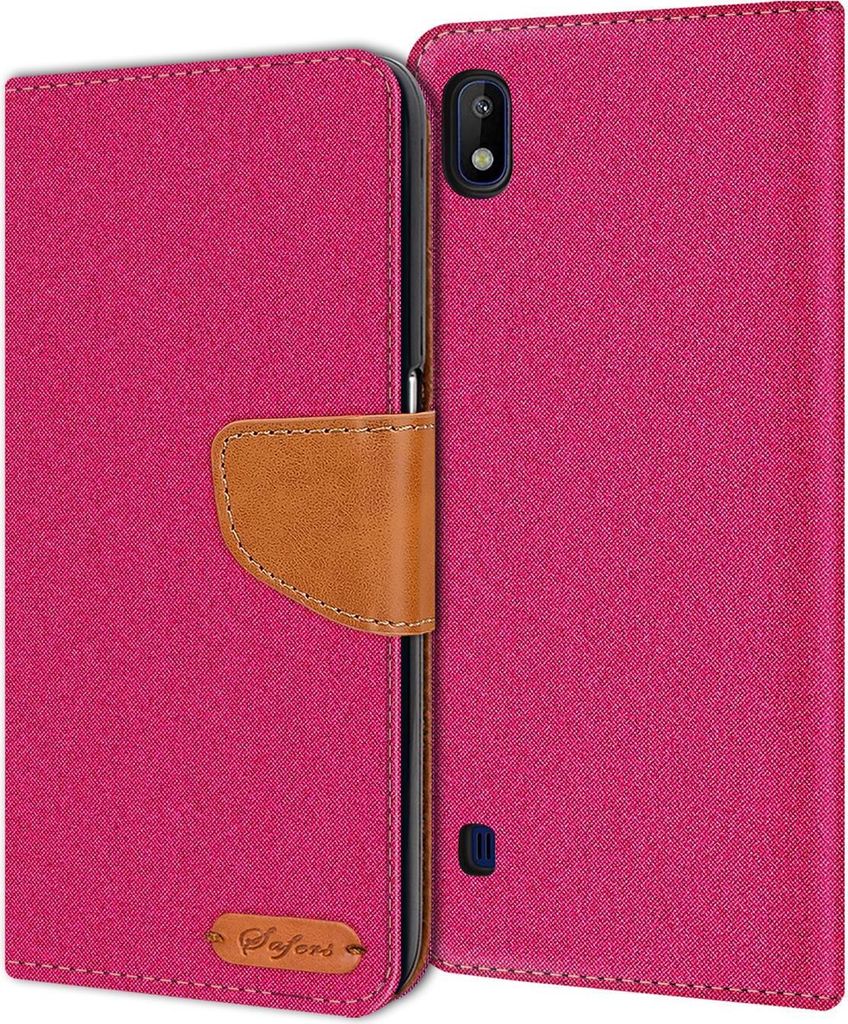 Conie Jeans Style Klapp Tasche für Samsung Galaxy A10 Kartenfach Hülle Rundumschutz in Pink