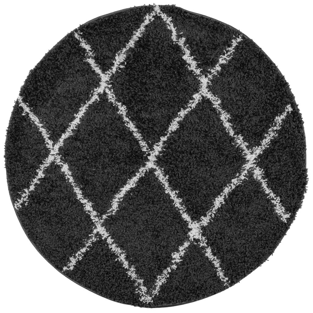 Shaggy-Teppich PAMPLONA Hochflor Modern Schwarz Creme Ø 240 cm