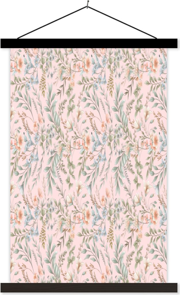 MuchoWow Textilposter Blumen - Pastell - Collage 40x60 cm mit schwarzem Rahmen - Wanddekorationen