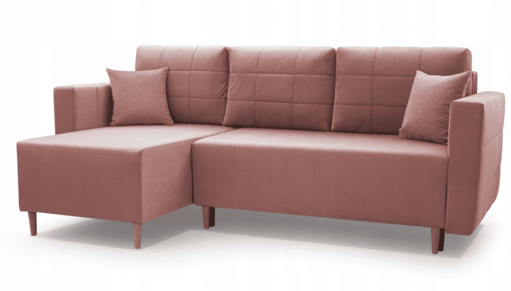 Ecksofa mit Schlaffunktion, Schlafsofa für Wohnzimmer, Schlafzimmer, Raum, L-Form, Sofa mit Universalhocker - SANTOS (Rosa - Malmo new 61)