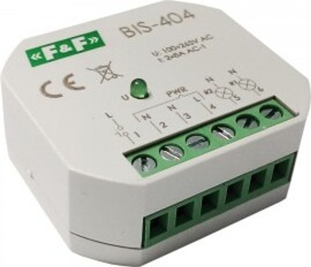 F&F BIS-404 Bistabiles Relais sequentiell 230V AC 2x 8A Stromstoßschalter für Unterputzdose