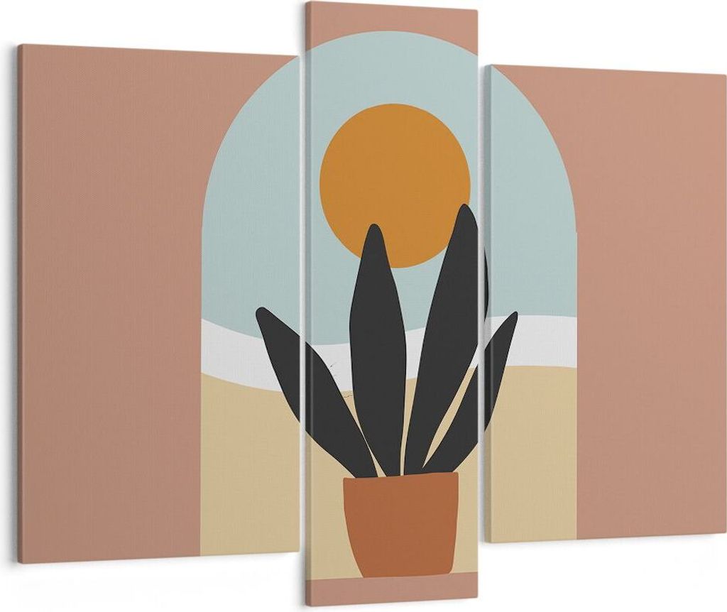 Bild auf Leinwand - Leinwandbild - 3 Teile - Minimalistisch Fenster Blume - 95x80cm - Wand Bild - Wanddeko - Wandbilder - Leinwanddruck - Bilder - ...