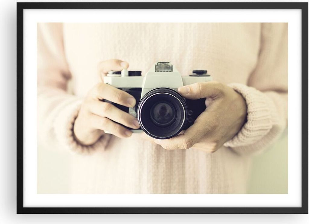Gerahmtes Poster - Schwarzer Rahmen - Die Kamera Retro Fotografie - 70x50 cm - Wand Bild - Wanddeko - Wandbilder - Kunstposter - Wandposter - Bilde...