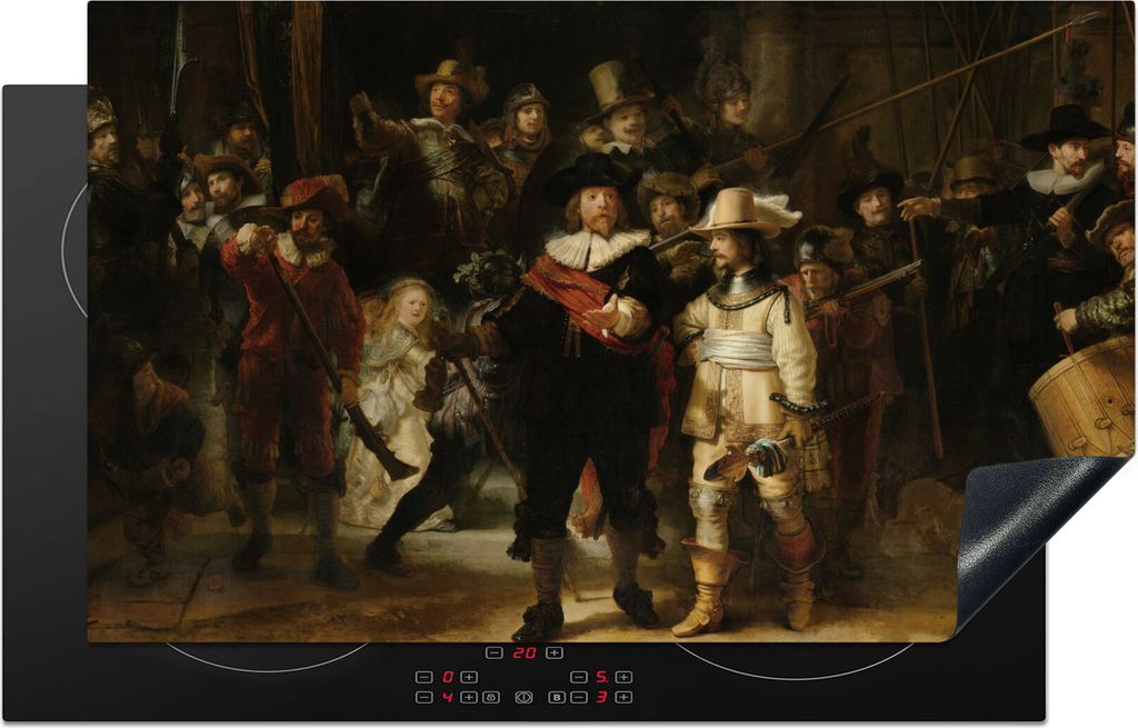KitchenYeah Herdabdeckplatte Die Nachtwache - Kunst - Alte Meister - Rembrandt , 83x51cm, Küche Deko, Glaskeramikfeld Herdabdeckung, Abdeckplatt...