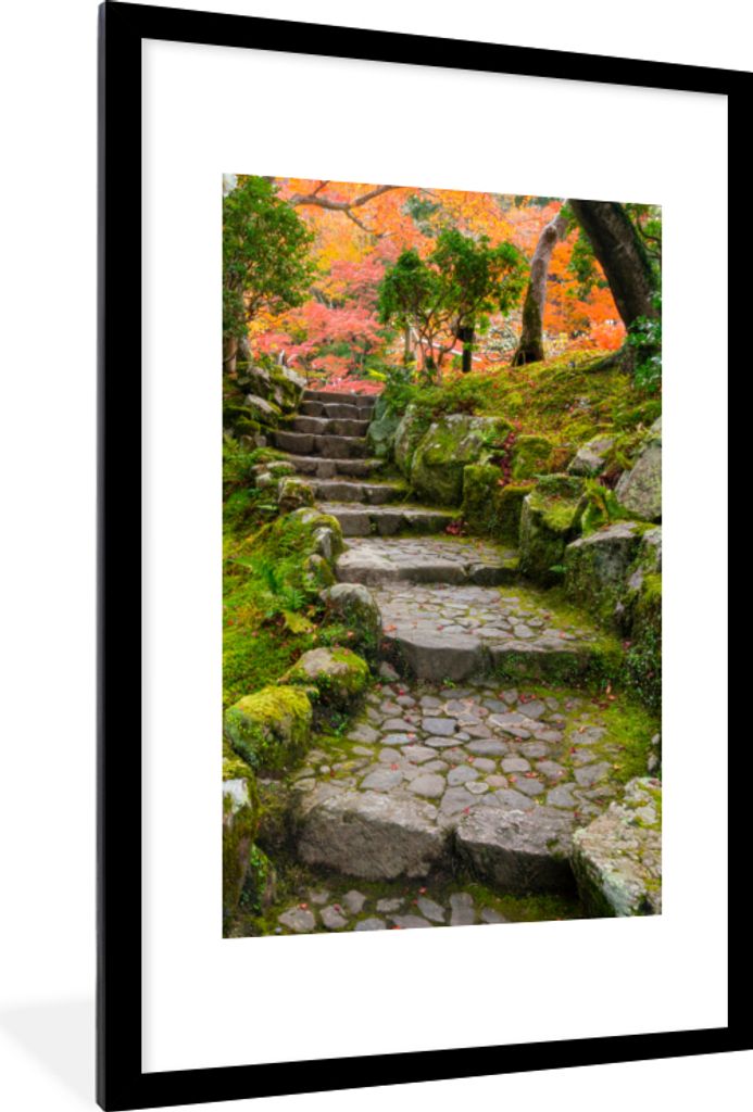 MuchoWow Gerahmtes Poster Natur - Steine - Kröte - Moos - Japanisch 60x90 cm - Poster mit Schwarzem Bilderrahmen Wandposter Rahmen Foto Bilder -...