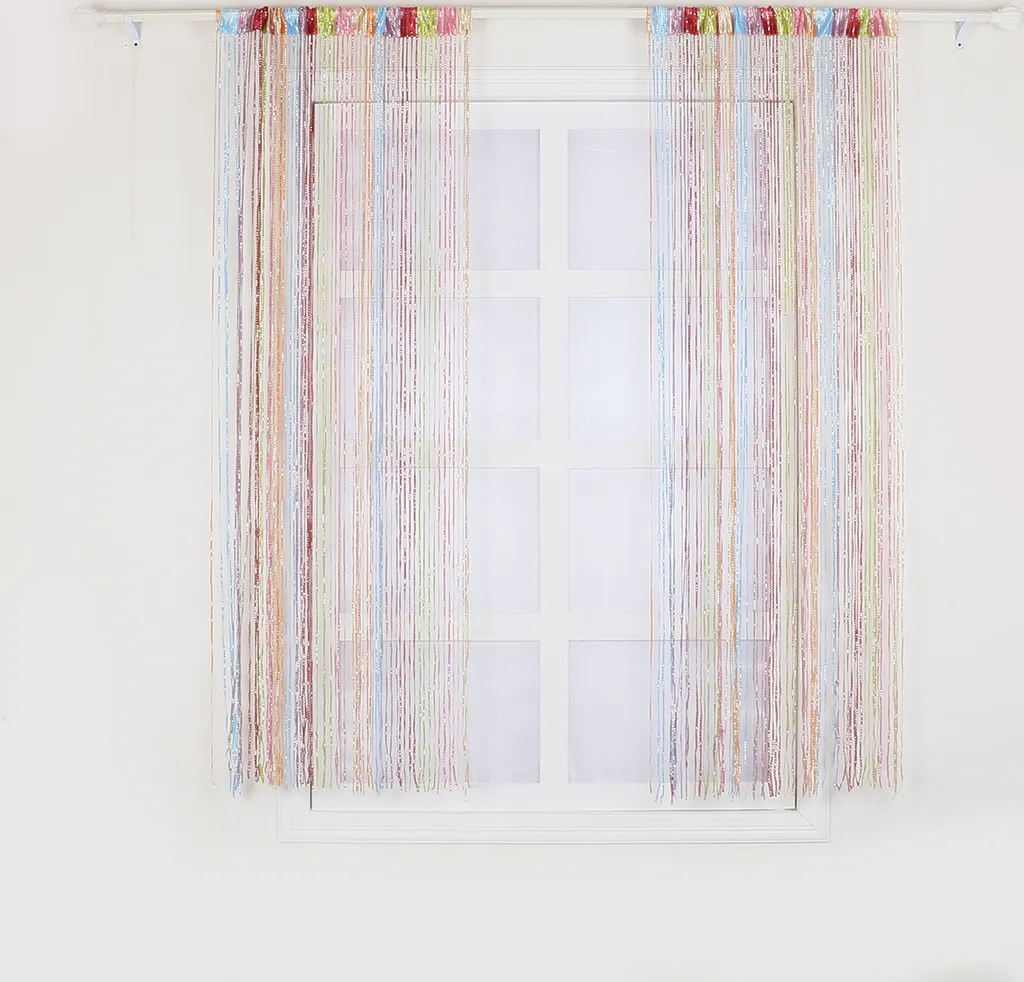 Lot de 2 rideaux à fils 100x200cm multicolore avec perles et glands